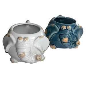 Elephant Mugs 2 Meritage Stoneware 15 oz Coffee Cup Blue White